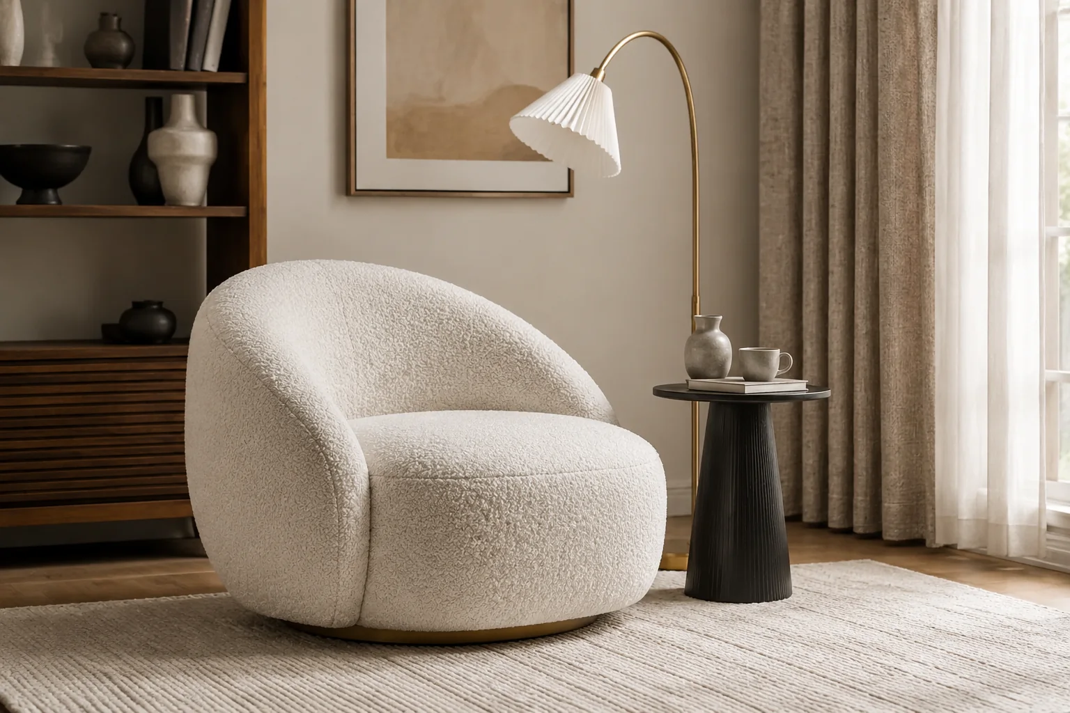Curved Boucle Lounge Chair - Image 3