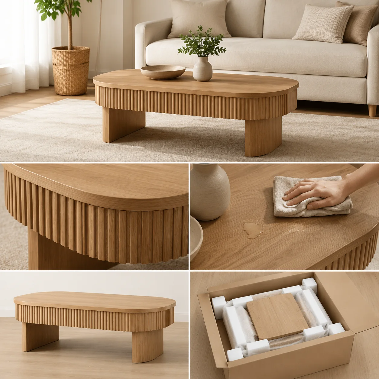 Fluted Wood Coffee Table - Image 4